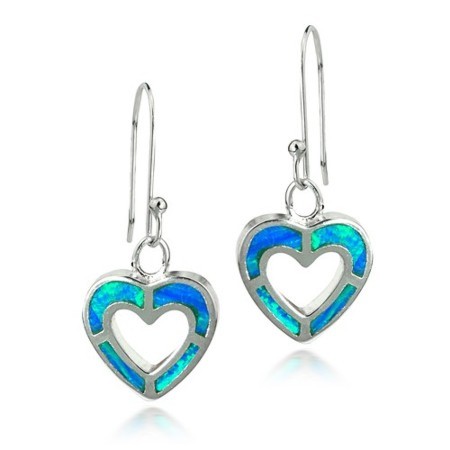 Blue Opal Open Heart Dangle Earrings - Click Image to Close